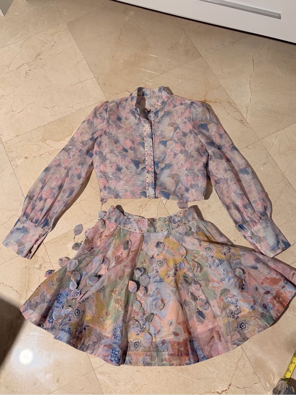 Circo Pastel Floral Crop Blouse and Skirt Set-Zimmerman style Pink, Blue, Cream